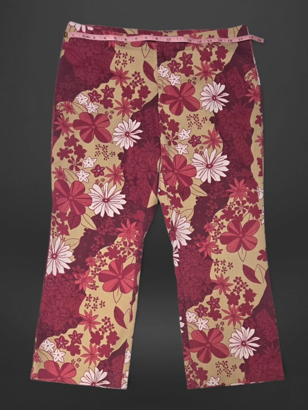 Vintage Y2K Floral Pink & Green Cropped Capri Pants (Size 14) - Picture 4 of 7